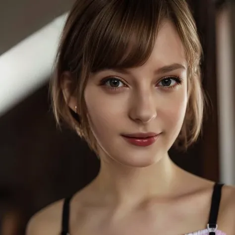 1girl, skinny, stockings, underwear, garter belt, short hair, (RAW photo, best quality), finely detail, light smile, extremely detailed CG unity 8k wallpaper, ultra-detailed, highres, soft light, beautiful detailed girl, detailed fingers, extremely detailed eyes and face, beautiful detailed nose, beautiful detailed eyes, <lora:100_ellafreya_v1:0.8>