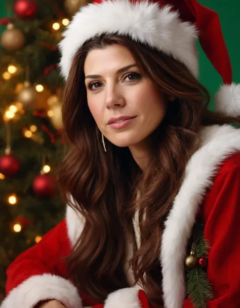 cinematic photo portrait of (((ohwx woman))) wearing santa costume in a Christmas village, green plants, intricate, elegant, highly detailed, digital painting, artstation, concept art, smooth, sharp, focus, illustration, art by artgerm and greg rutkowski and alphonse mucha <lora:tomei_lora_sdxl_v1-000009:1> . 35mm photograph, film, bokeh, professional, 4k, highly detailed