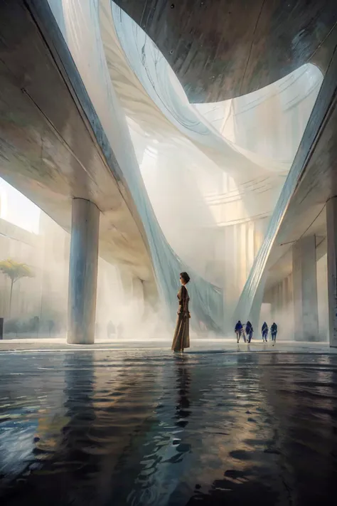 (masterpiece, top quality, best quality, official art, beautiful and aesthetic:1.2), (8k, best quality, masterpiece:1.2, ), photo_scale, solo, standing, 1girl, scenery, reflection, silhouette, <lora:CGphotobuilding asw:1>