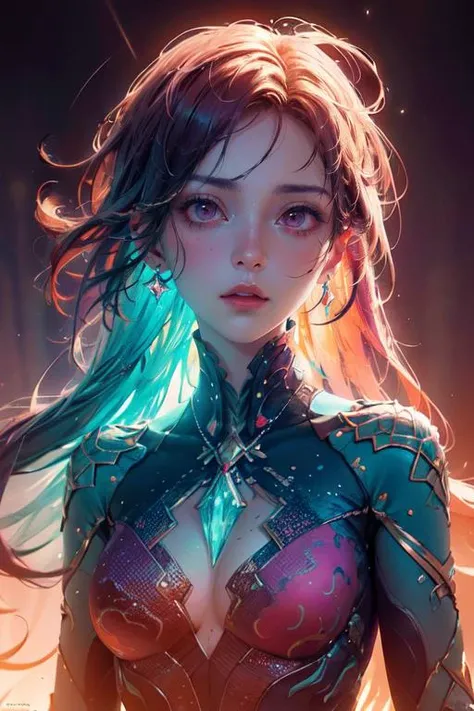 1 woman, crystals rays of lights refraction surreal orange and purple Alberto Seveso, (masterpiece, photorealistic), (best quality), (dramatic lighting ), (sharp focus), exposure blend, medium shot, bokeh, (hdr:1.4), high contrast, (cinematic, teal and orange:0.85), (muted colors, dim colors, soothing tones:1.3), low saturation