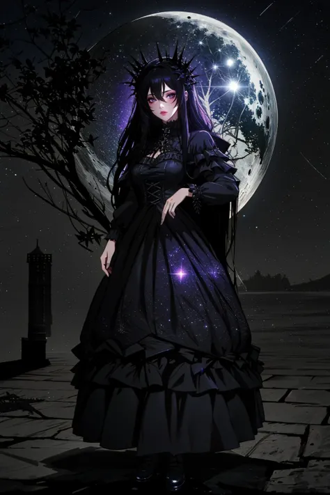 ((Masterpiece, best quality)), edgQuality,night, (dark environment)
GothGal, a woman with long hair and a dress posing for a picture next to a tree, woman wearing a GothGal outfit, dark, night,moon,stars
<lora:edgGothGal_MINI:1> <lora:DarkIncursioStyle:1>