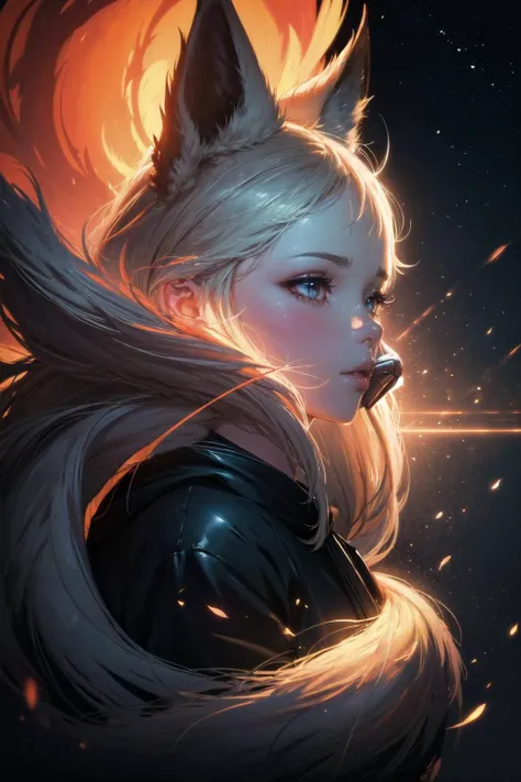 <lora:DarkIncursioStyle:0.7>, night, (dark environment),
(highly detailed:1.3), solo,
fluffy nine-tailed fox girl by Wlop and Guweiz, Hyper-realistic, photography, real, professional, 8k, soft natural lighting,
Ultra-detail, (highres:1.1), best quality, (masterpiece:1.3), cinematic lighting, <lora:add_detail:0.5>,