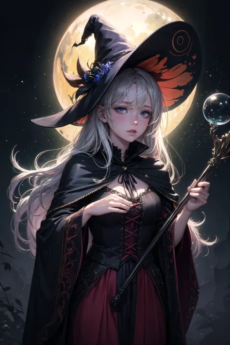 <lora:DarkIncursioStyle:0.7>, night, (dark environment),
(highly detailed:1.3),
an extremely delicate and beautiful, masterpiece, best quality, ultra-detailed, illustration, Gorgeous and rich graphics, watercolor, realistic, floating, disheveled hair, liquid hair, solo, a girl, beautiful detailed girl, witch hat, holding_magic_cane, colorful eyes, beautiful detailed eyes, platinum hair, multicolored hair, streaked hair, multicolored clothes, halloween, shining, sunlight, colorful bubble, colorful background, high saturation, surrounded by colorful splashes,
Ultra-detail, (highres:1.1), best quality, (masterpiece:1.3), cinematic lighting, <lora:add_detail:0.5>,