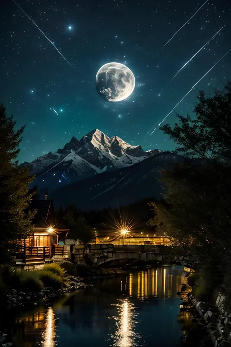 Highly detailed, High Quality, Masterpiece, beautiful, night, (dark environment), mountains, water, trees, <lora:DarkIncursioStyle:1>