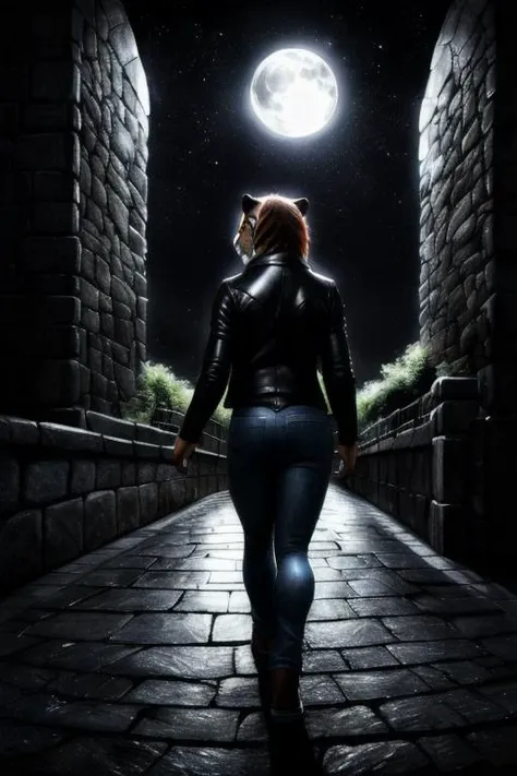 <lora:DarkIncursioStyle:0.8> night, (dark environment), medium shot of a white tigress standing on a stone bridge lookin at the viewer, fluffy fur, glowing red eyes, detailed fur, wearing (leather jacket, jeans), (stone bridge, outdoors, soft light, moonlight), intrincated details, very detailed, photorealism, realism, ultra realism, vivid colours, cinematic, ultra detailed, sharp focus, depth field, realistic, dynamic light, shading, detailed, 4k, 8k