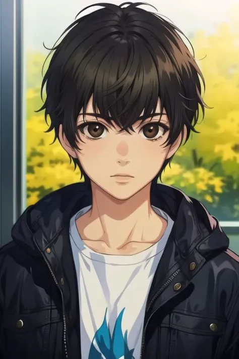 masterpiece, best quality, photorealistic, 1boy, solo, male focus, looking at viewer, upper body, , <lora:ren_kaidou:0.72>, ren_kaidou, black hair, brown eyes, jacket, , ,