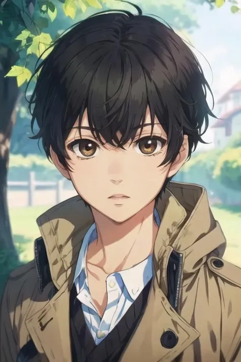 masterpiece, best quality, , 1boy, solo, male focus, looking at viewer, , depth of field, <lora:ren_kaidou:0.68>, ren_kaidou, black hair, brown eyes, trench coat, , fantasy,