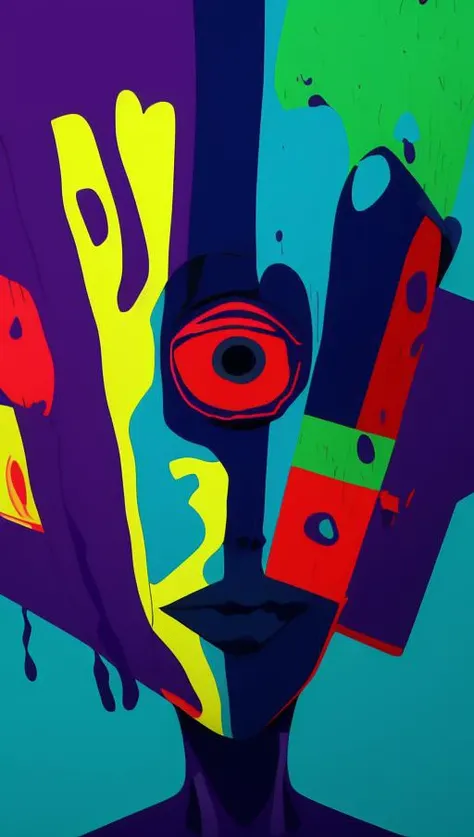 An image which uses bold colours and shapes to create an (unsettling feeling:1.4) in the viewer, texture, amazing, masterpiece, world class, high quality, beautiful, attractive
