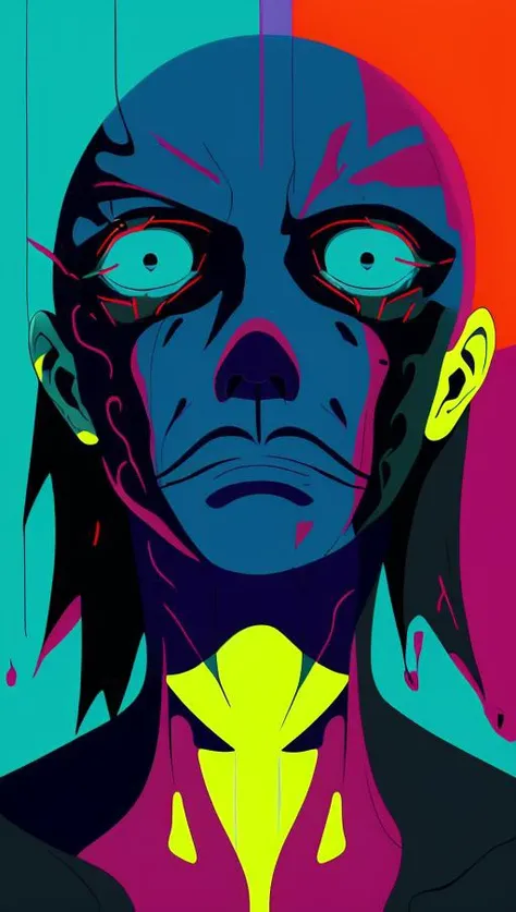 An image which uses bold colours and shapes to create an (unsettling feeling:1.8) in the viewer, texture, amazing, masterpiece, world class, high quality, beautiful, attractive