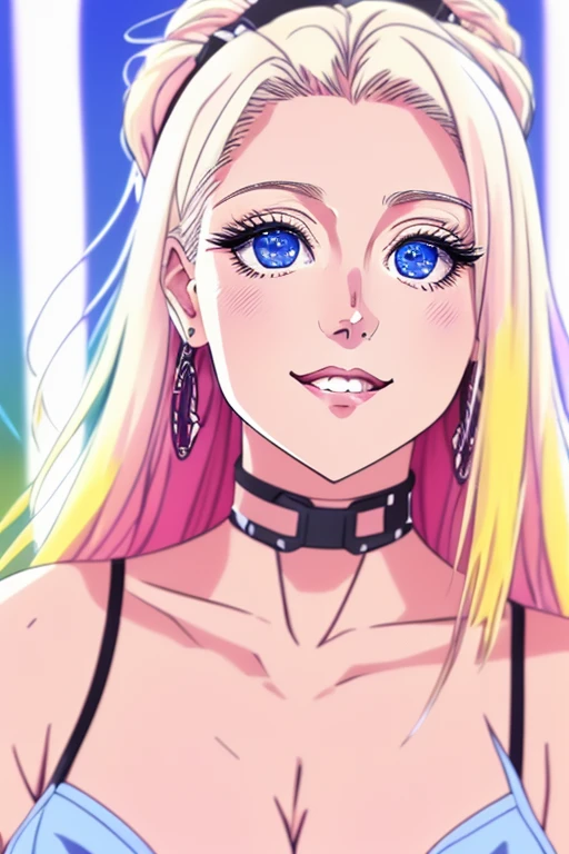 a outstanding amazing beautiful perfect pale female perspective on 35mm film, ecstasy , eyes open, best feeling ever, having a great time, felt cute might delete later perfect highly detailed face, perfect eyes, great skin, pout lips, kissing face, detailed blue eyes, happy smiling, grateful, with striking blonde hair, in 80s anime style