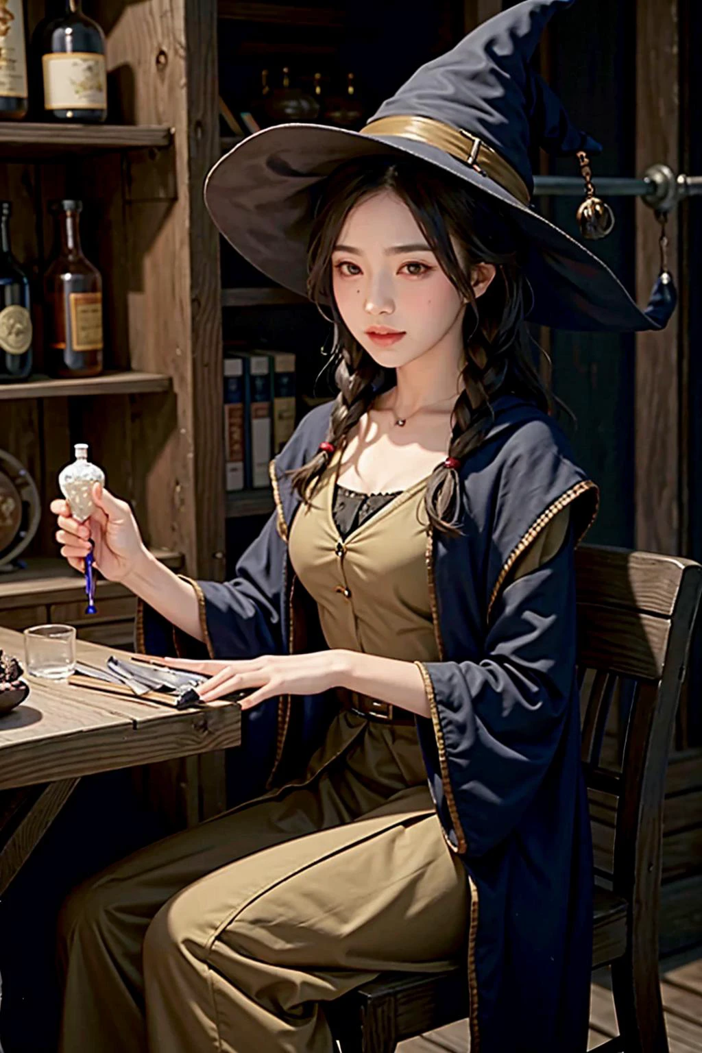 rpg potion shop. the seller is a cute witch. <lora:GoodHands-vanilla:1>