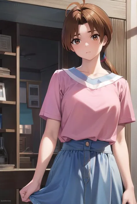 deliaketchum, <lyco:deliaketchum-lyco-nochekaiser:1>,
deliaketchum, brown hair, (brown eyes:1.7), parted bangs, (ahoge:1.5), ponytail, low ponytail,
BREAK shirt, pink shirt, short sleeves, skirt, blue skirt, long skirt,
BREAK indoors,
BREAK looking at viewer, (cowboy shot:1.5),
BREAK <lyco:GoodHands-beta2:1>, (masterpiece:1.2), best quality, high resolution, unity 8k wallpaper, (illustration:0.8), (beautiful detailed eyes:1.6), extremely detailed face, perfect lighting, extremely detailed CG, (perfect hands, perfect anatomy),