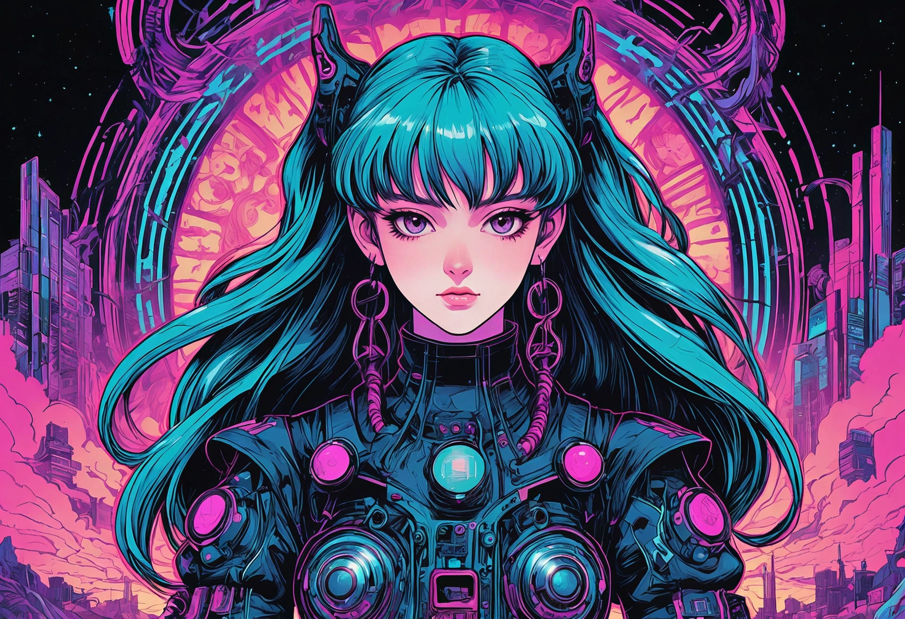 renaissance style anime artwork Teslapunk, Vaporwave Art, "The Nexus of (80s style:0.65) (hand drawn, anime:1.2) (girl:0.8) , analogue vhs distortion, intricately detailed linework, vibrant colors", Goth Art, Intricate lines and vibrant colors fill this Teslapunk artwork, which combines elements of 80s style art with Vaporwave aesthetics. The hand-drawn and anime-inspired style gives it a unique and captivating look. The girl in the center adds a touch of life to the scene, while the analogue VHS distortion effect enhances its nostalgic feel. This piece is sure to be a conversation starter for anyone who appreciates Teslapunk and vintage electronics. . anime style, key visual, vibrant, studio anime, highly detailed . realistic, perspective, light and shadow, religious or mythological themes, highly detailed