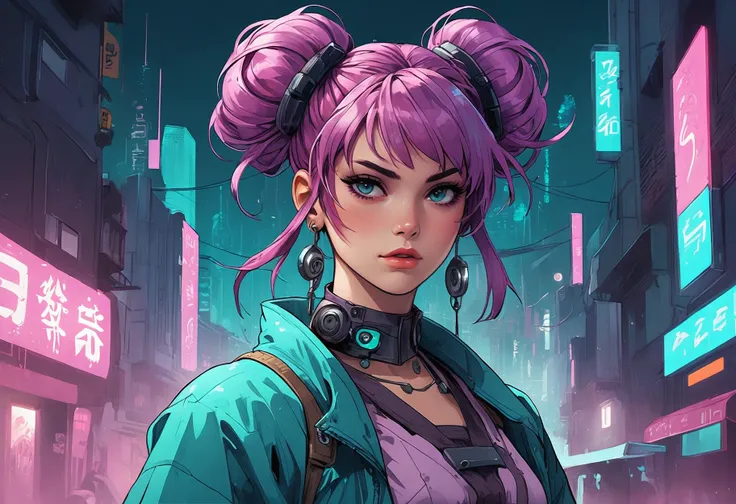 anime artwork retro cyberpunk concept art, wearing Historical Kurta, Awful Ash, she has Messy bun hair, Stonepunk, Ascii Art, Drawing, Teal and Plum, Water color painting, A fantasy-themed artwork depicts a character in historical attire. The character is adorned with an awful ash hue that adds a touch of realism to their appearance. Their messy bun hairstyle gives them an unkempt yet charming look. The setting appears to be from the stonepunk era, characterized by its blend of ancient architecture and modern technology. The artist has skillfully used teal and plum colors in watercolor painting to bring life to the scene. As a drawing assistant, I can appreciate the attention to detail and the overall composition of this captivating piece of art. . 80's inspired, synthwave, neon, vibrant, detailed, retro futurism . anime style, key visual, vibrant, studio anime, highly detailed