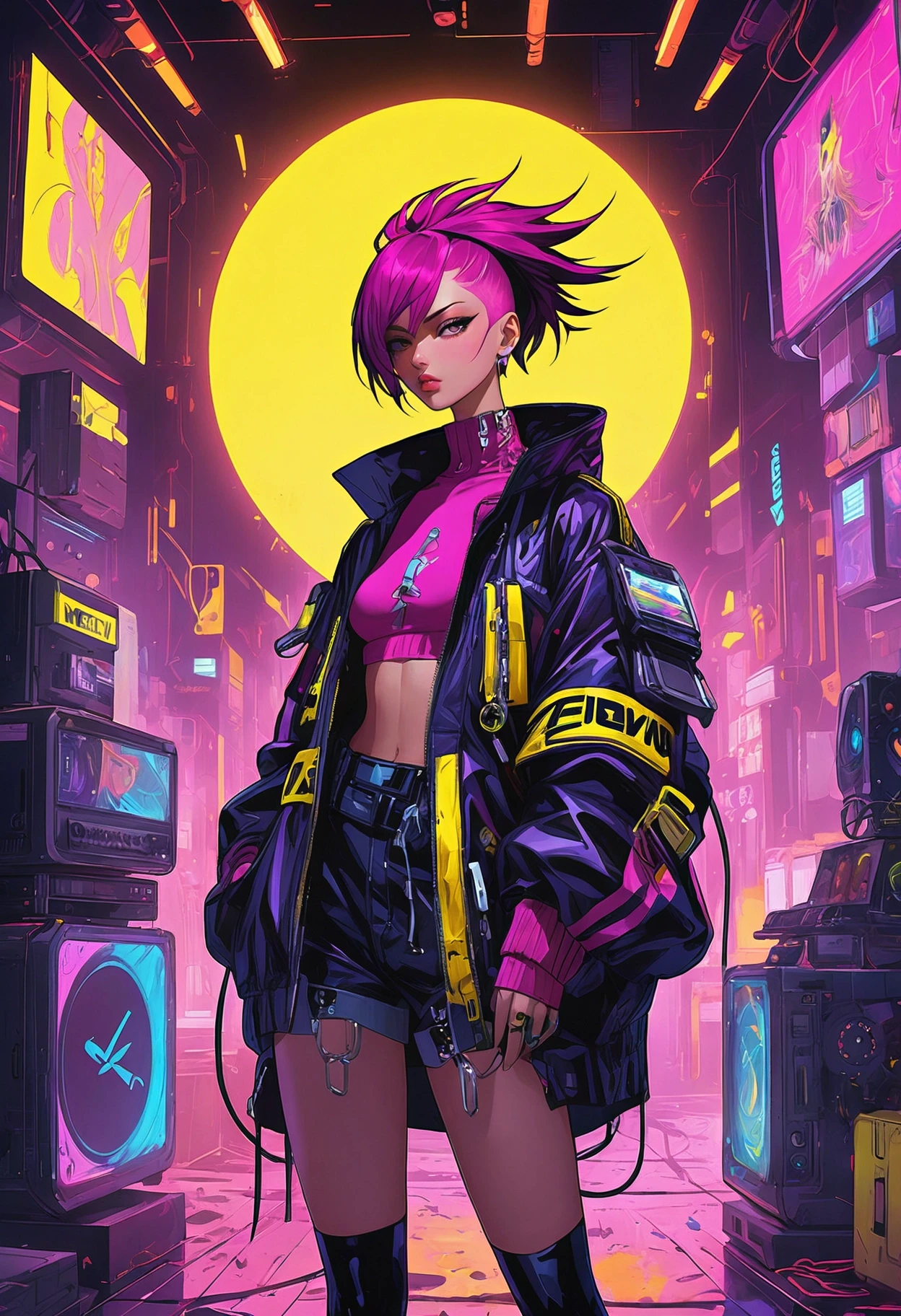 anime artwork neonpunk style Neo-Expressionism, Vulgar Condor, Rave Fashion, opulent, The luxurious assistant is adorned in rave fashion clothing. The condor is depicted in neo-expressionist style. It is surrounded by various objects such as a yellow box and a clock. The image showcases a stunning display of luxury and modernity. . cyberpunk, vaporwave, neon, vibes, vibrant, stunningly beautiful, crisp, detailed, sleek, ultramodern, magenta highlights, dark purple shadows, high contrast, cinematic, ultra detailed, intricate, professional . anime style, key visual, vibrant, studio anime, highly detailed