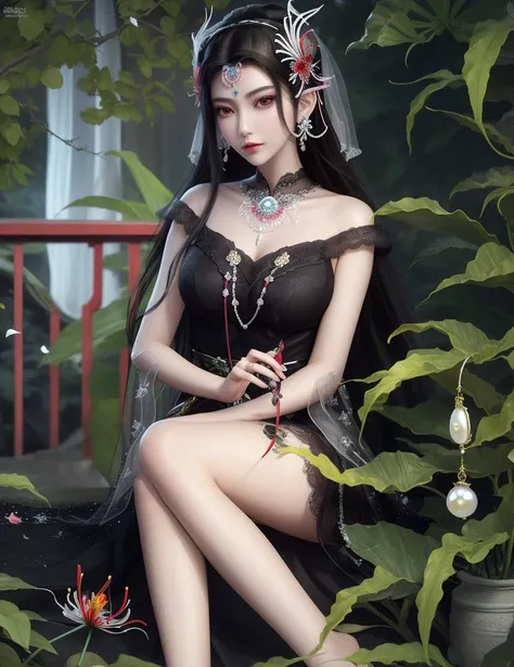 ultra realistic 8k cg, picture-perfect face, flawless, clean, masterpiece, professional artwork, famous artwork, cinematic lighting, cinematic bloom, perfect face, beautiful face, fantasy, dreamlike, unreal, science fiction, beautiful clothes, lace, lace trim, lace-trimmed legwear, (rich:1.4), prestige, luxury, jewelry, diamond, gold, pearl, gem, sapphire, ruby, emerald, intricate detail, delicate pattern, charming, alluring, seductive, erotic, enchanting, hair ornament, necklace, earrings, bracelet, armlet,halo
((,1girl, pov,))(((,spider lily, branch, 1girl, tree, spring_\(season\), solo, petals, black_hair, japanese_clothes,looking at viewer, ))) <lora:DA_GhostLiChangFu:0.6>
