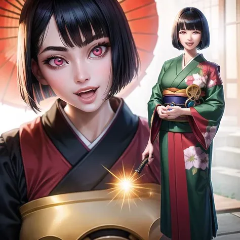 (high resolution:1.23, 32K), (photo realistic:1.4), soft lighting, sharp focus, detail skin, detail background, (((nice hand, perfect hand))),  <lora:flat2:-0.46>,
dark fantasy, (standing at an extremely huge Japanese garden:1.1), closed shot,
(a cute Japanese karakuri puppet woman firing from her big open mouth:1.3, a big sparkle in her mouth:1.4, sadistic smile, partially damaged and broken:1.4, showing intrinsic mechanical parts:1.3, pearl white skin color, a dark black color bob cut with bangs, wearing a dark red color based detail design kimono, long nose, glossy light pink lip, long eye lush, glowing big clear red eyes:1.1)