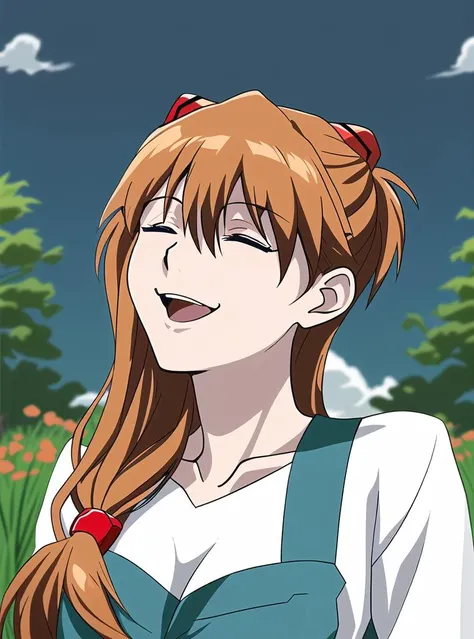 Asuka Langley Sohryu, souryuuasukalangley <lora:souryuuasukalangleyV9:1>, (bush:0.998), (tree:0.996), (day:0.994), (blue_sky:0.989), (outdoors:0.987), (sky:0.987), (field:0.979), (flower_field:0.971), (grass:0.959), (plant:0.956), (closed_eyes:0.950), (nature:0.947), (smile:0.924), (mole:0.916), (black_hair:0.907), (flower:0.901), (apron:0.898), (garden:0.892), (solo:0.861), (1girl:0.856), (cloud:0.832), (long_hair:0.822), (open_mouth:0.793), (forest:0.765), (path:0.704),