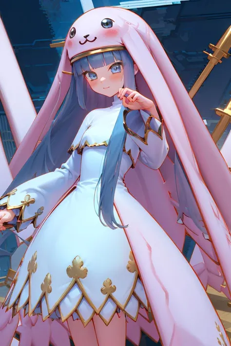 Sistermon Ciel,1girl,solo,blue hair,long hair,dress,very long hair,white dress,long sleeves,small breasts,<lora:ï¼äººç© ä¿®å¥³å½ç½ï¼Sistermon Blanc:1>,, (masterpiece), (best quality), HDR, intricate detail,