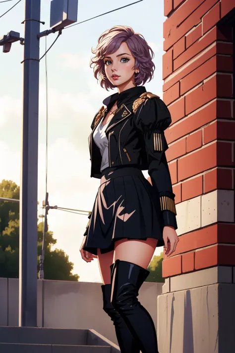 (masterpiece, best quality), intricate details,
1girl, <lora:bernadetta-nvwls-v2:0.8> defBernie, black jacket, black skirt, spandex shorts, thigh boots,
<lora:EnvyBeautyMix04:0.8>