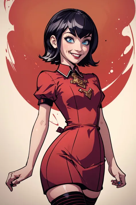 (masterpiece, best quality), intricate details,
1girl, <lora:hoteltransylvania_mavisdracula:0.8> mavis dracula, dress, striped thighhighs,
smug, smirk, fangs, <lora:EnvyBeautyMix04:0.8>