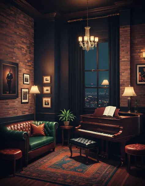 A sophisticated jazz lounge in Kansas City, with live music and a vintage feel., (Pixel Art pixelated pixel pixel :1.3)
