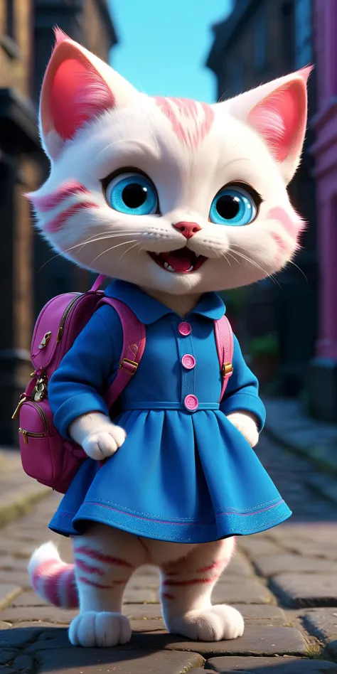 pink kity cat dressed as a child,blue eyes,investigating a crime,pixar-style,ultra detailed,old london background,animated film,realistic lights,cinematic,studio photo,vivid colors,realistic lights,cinematic,sharp focus,photorealistic concept art,perfect composition,soft natural volumetric,cinematic perfect light,rendered in unreal engine,boost,<lora:xl_more_art-full_v1:0.5>,(european and american cartoons:1.3),pink kity cat dressed as a child,carrying a backpack,in dress,laugh happily,prospect,