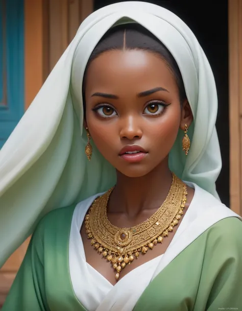 a look of shock , Sfumato painting style, a day in the life of a citizen of Kano , by Adrianus Eversen and David G. Sorensen and Francisco de Burgos Mantilla beauty512