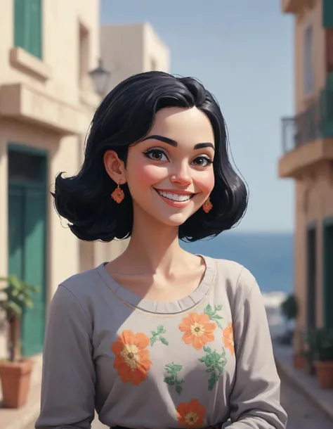 Pixel Art pixelated pixel pixel , extremely content happy smile , + / A fit black haired woman in ALGIERS in spring at afternoon
