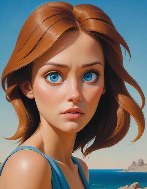 confused, looking around scared , professional portrait style, a beautiful rendition of a Roger Dean , by Edward Ruscha beauty512