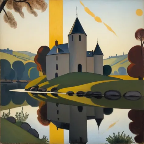 (designed by Arthur Dove:1.0) and Robert Antoine Pinchon and (Albert Marquet:0.9) , [masterpiece, best quality, landscape of a Mythical Burning (Observatory:1.1) from inside of a Reservoir, at Midday, Simple illustration, Proud, Victorian Gothic Art, Zentangle, artstation, Best quality::15]
