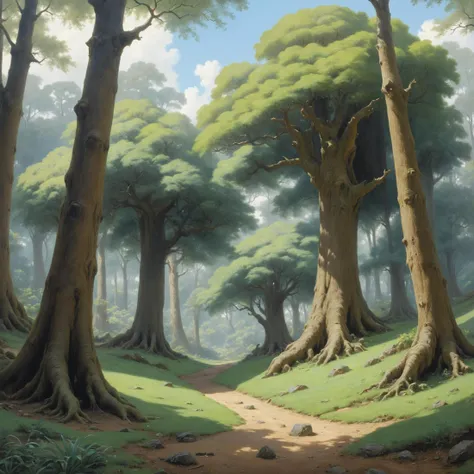 a classic landscape painting of a hidden grove of exotic trees deep in a magical forest , by David Teniers III and by Kentaro Miura and by William Hogarth, Professional award winning sketch on paper Eiichiro Oda