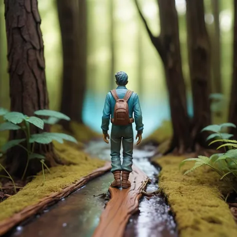 Plastic Action Figure of a Conversational ("Two roads diverged in a wood, and Iâ I took the one less traveled by.":1.3) , [Ghastly|Celestial] water, Hazy conditions, FOV 90 degrees, Screen print, Hopeless, F/14, anaglyph filter, Unsplash, extremely detailed CG Unity 8k wallpaper