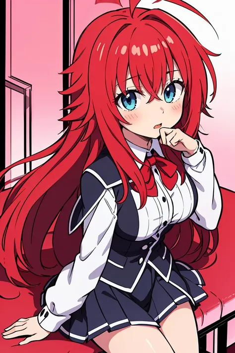 (masterpiece, best quality), 1girl, beautiful face,  <lora:rias_gremory:1> rias_gremory, long hair, ahoge, hair between eyes, school uniform, pleated skirt