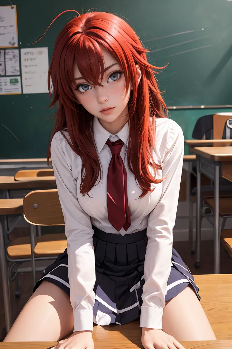 (masterpiece, best quality), 1girl, beautiful face, <lora:rias_gremory:1> rias_gremory, long hair, ahoge, hair between eyes, school uniform, pleated skirt