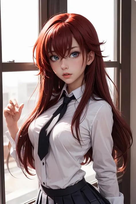 (masterpiece, best quality), 1girl, beautiful face,  <lora:rias_gremory:1> rias_gremory, long hair, ahoge, hair between eyes, school uniform, pleated skirt