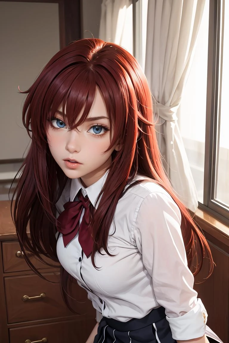 (masterpiece, best quality), 1girl, beautiful face, <lora:rias_gremory:1> rias_gremory, long hair, ahoge, hair between eyes, school uniform, pleated skirt