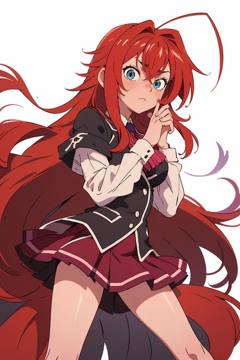(masterpiece, best quality), 1girl, beautiful face, <lora:rias_gremory:1> rias_gremory, long hair, ahoge, hair between eyes, school uniform, pleated skirt