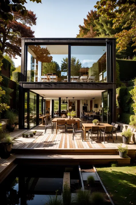 <lora:å«å¢
:0.9>,buidling,no humans,scenery,tree,table,chair,window,outdoors,day,sky,plant,building,bench,sunlight,