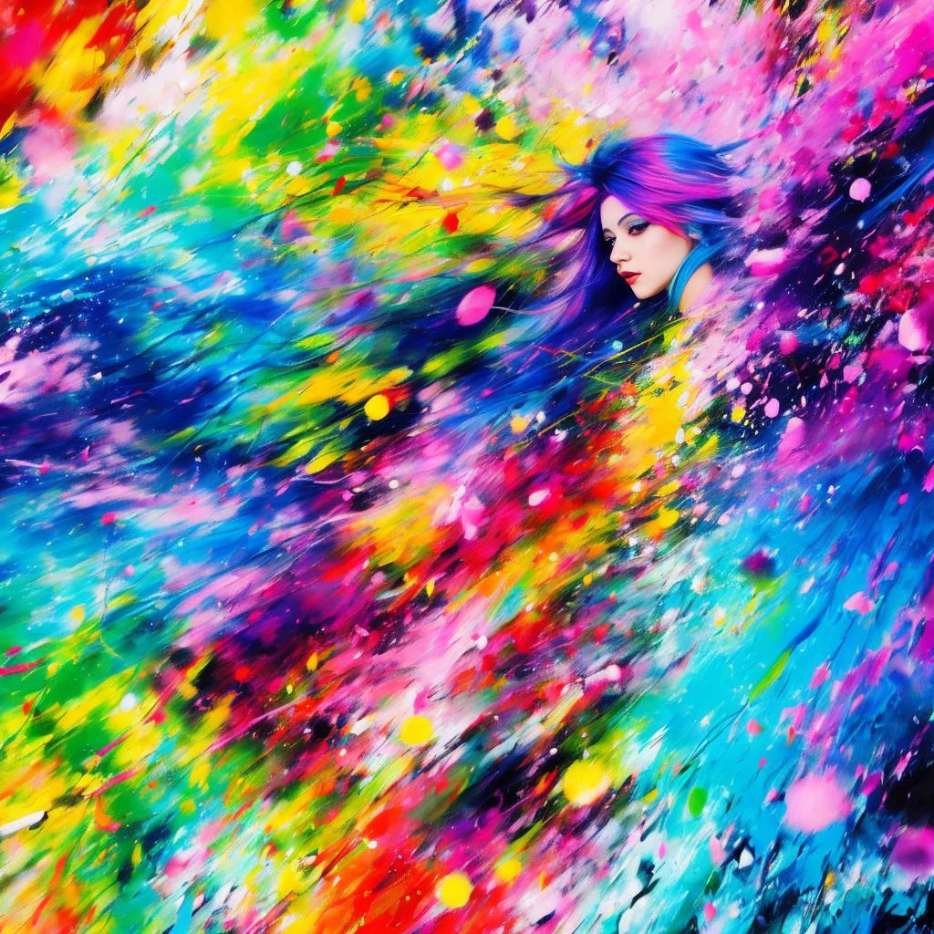 masterpiece, ultrarealistic, photo of a young woman with pastel rainbow hair on a city street with a colorful explosion around her, splash of color, vibrant colors, in the art style of whaenraets, p0ll0ck <lora:haenraets:0.1> <lora:pollock:0.5>