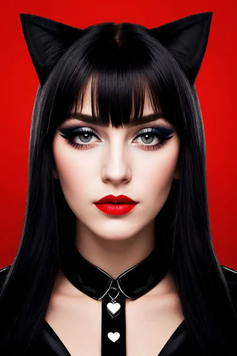 an eye contact of a Faroese woman, shy, Complicated, cat eye liner, velvet lipstick, symmetry, Heart-shaped lips, Deep-set eyes, electroclash, chiaroscuro lighting, technicolor