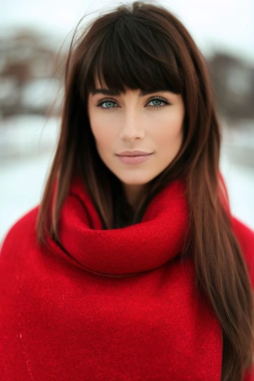 'p3x3ls style photo', a woman with a red scarf on her head