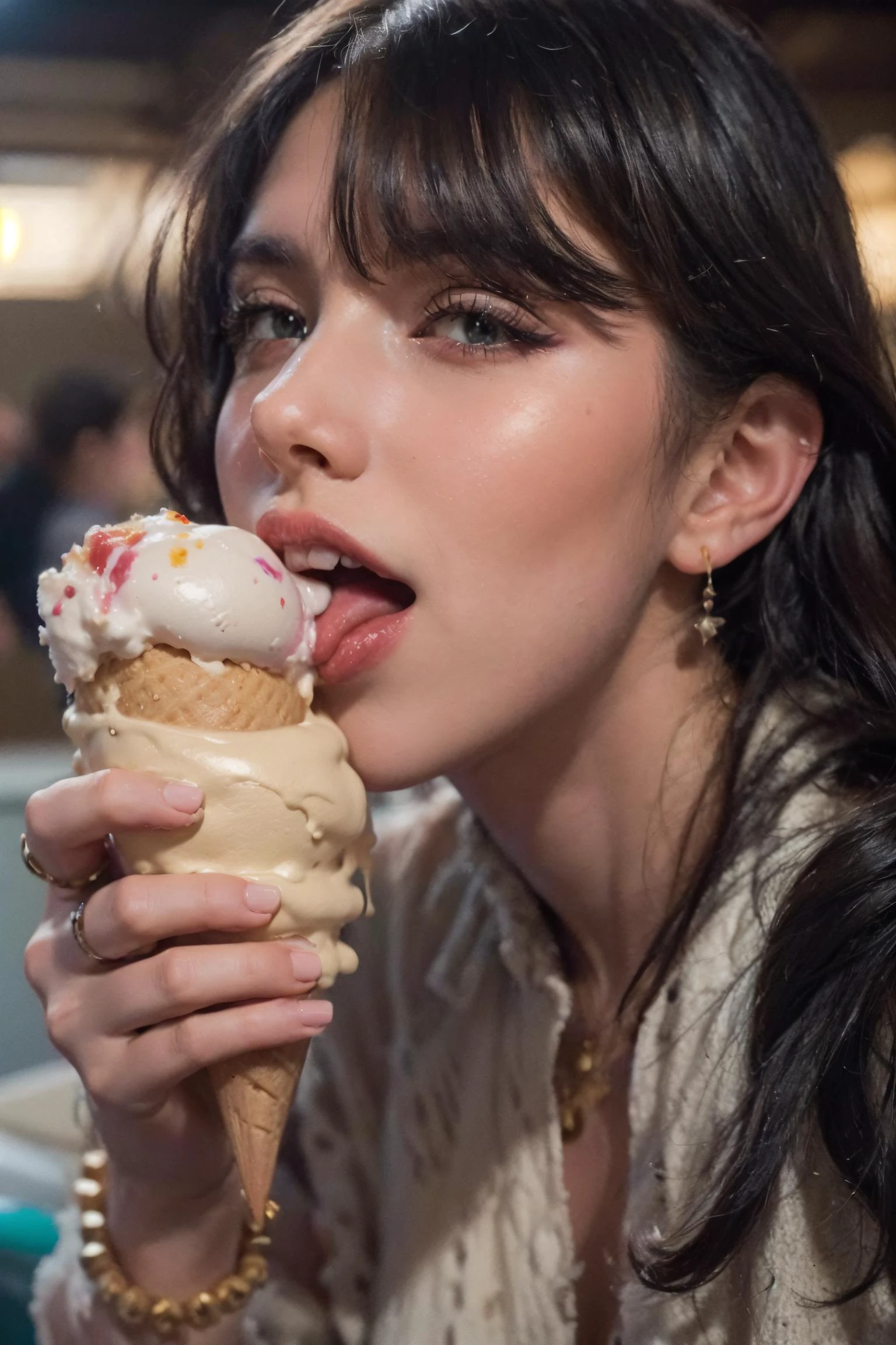 a charming girl licking ice cream,looking at viewer,from side,face focus,food focus,(eyeliner:1.2),
(best quality, highres, photorealistic, raw, 8k,masterpiece, ),best quality,masterpiec8K.HDR. highresabsurdres:1.2,film grain,blurrybokeh:1.2,lens flare,(vibrant color:1.2),(delicate),
<lora:add_detail:0.3>,<lora:epi_noiseoffset2:0.1>,,<lora:skin_tone_slider_v1:-0.4>,