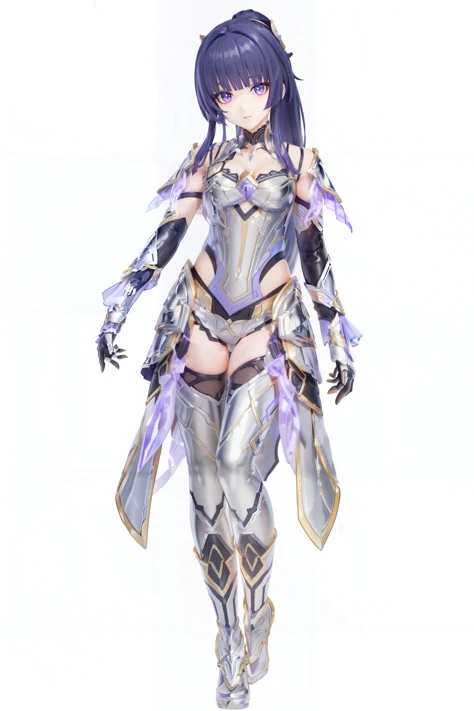 8k, best quality, masterpiece, (ultra-detailed:1.1), (high detailed skin),
(full body:1.3), white background, standing, looking at viewer, (solo:1.4),
<lora:shiyuan-v100:0.8:lbw=OUTALL>, shiyuan, (Metal armor, Metallic clothes:1.3),1girl, gloves, full body, looking at viewer, purple eyes, long hair, black gloves, bangs, bare shoulders, purple hair, gloves, hair ornament, ponytail
(white background, simple background:1.6),
(beautiful_face), ((intricate_detail)), clear face,
((finely_detailed)), fine_fabric_emphasis,
((glossy)), full_shot,