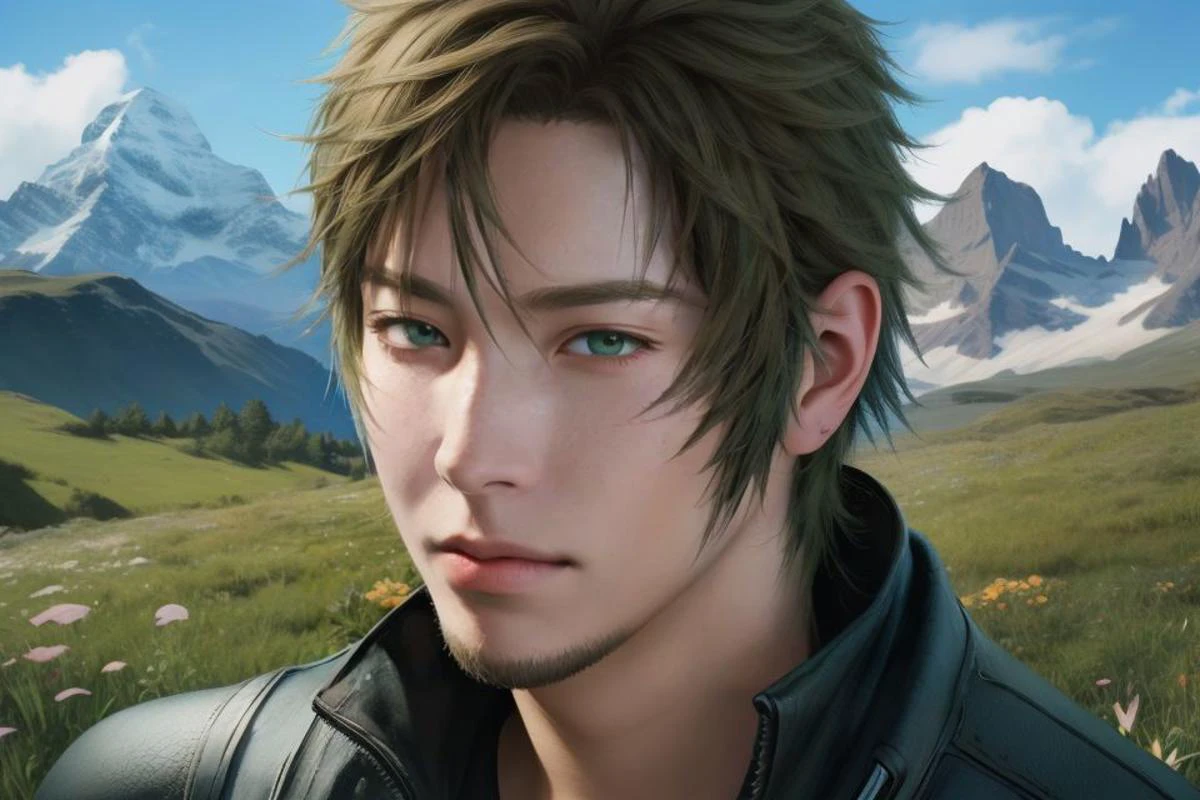 close shot of a person, anime concept art artwork, hyperrealistic art ,,, , incredibly lifelike, key visual, vibrant,, highly detailed, ffxv 20 years old , (mountain flowers:1) <lora:ffxv-universe_epoch_3:0.5>
<lora:deluster2:0.7>