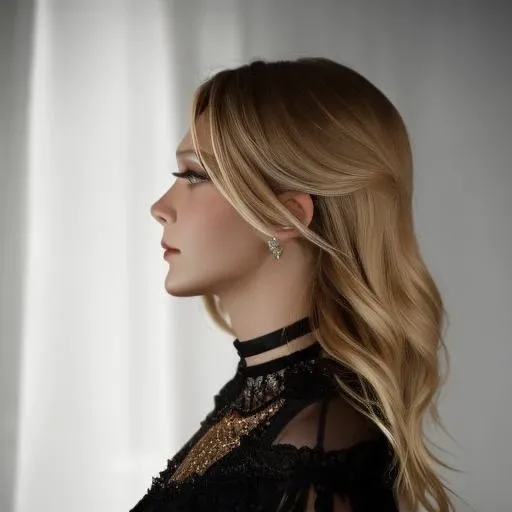 ((Side profile)) ((stunning)) (eliolsen1:1.2) ((looking up))  <lora:eliolsen1-10:1>  wearing a black choker, ((highly detailed eyes)), ethereal, seductive, (perfect eyes), (glossy lips), model, angelic, photorealistic, full