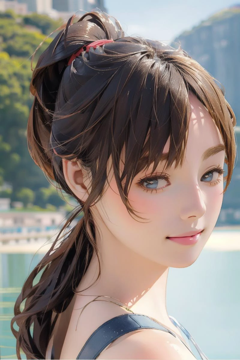 girl swimming, ((best quality)), ((masterpiece)), ( extreme detailed, highest detailed, official art, beautiful and aesthetic:1.2), <lora:Watercolor Fantasy:0.8>, watercolor style, looking at viewer, long hair, ponytail hairstyle, smile, parted lips, short bangs, outdoor beach, wink, one piece swimwear, under water,<lora:fukadakyouko_lora:1>, 1girl,