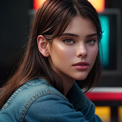HD quality, HD, HQ, 4K, view from above, close up portrait of stunning (AIDA_LoRA_LG2022:1.12) <lora:AIDA_LoRA_LG2022:0.87> in red shirt and denim skirt, [beautiful woman], pretty face, parted lips, hyper realistic, kkw-ph1, (colorful:1.1), (studio photo:1.1), (simple black background:1.1)