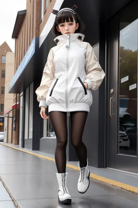 professional photo of jitomi monoe, 1girl, solo, jacket, white jacket, zipper pull tab, puffy long sleeves, closed mouth, short hair, pantyhose, black hairband, boots, white footwear, cross-laced footwear, full body, standing
detailed skin, detailed eyes, detailed face, action pose,
high quality, volumetric light, highrez, masterpiece, best quality,
<lora:jitomi_monoe:0.5:MIDD>