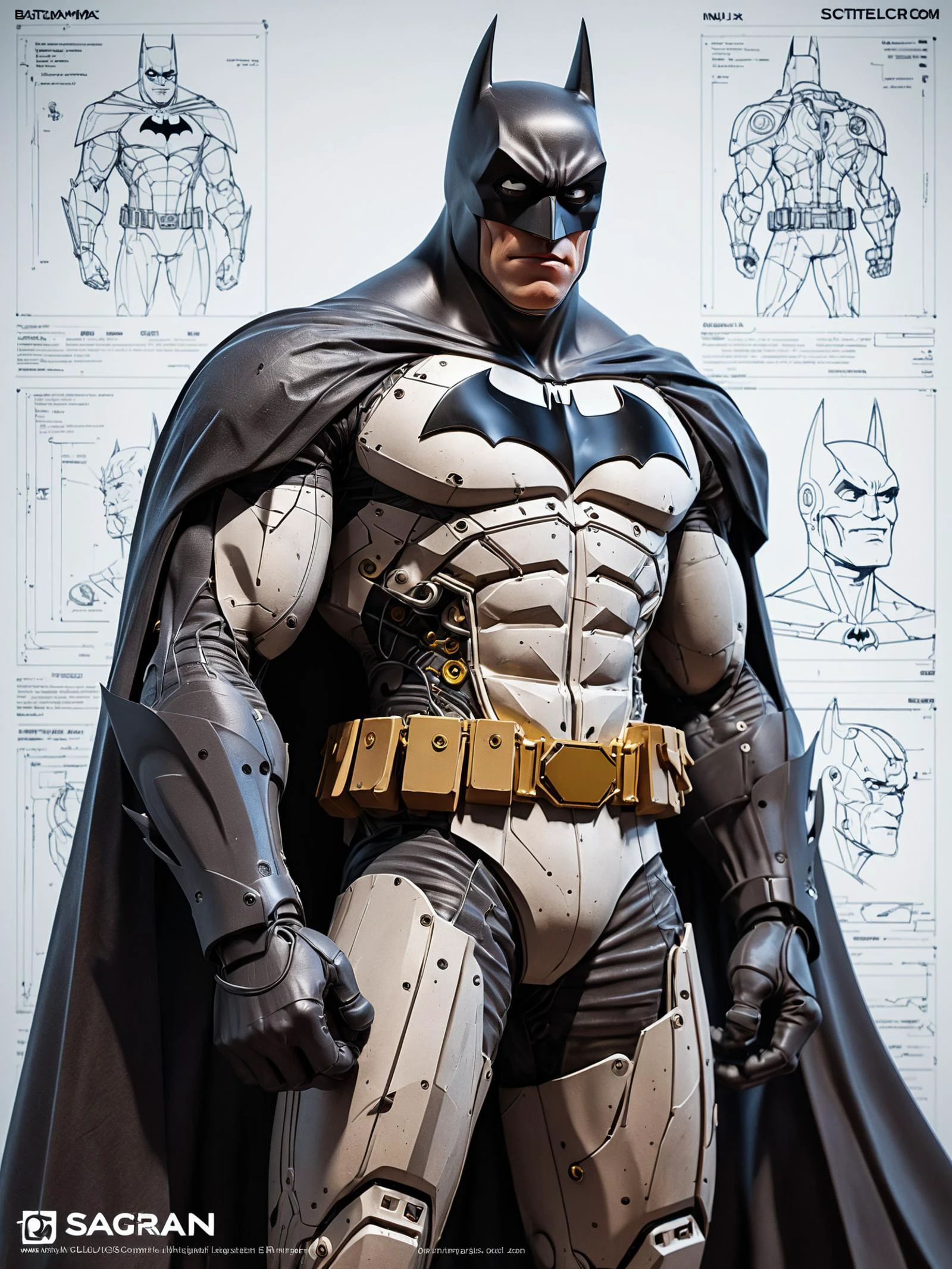 poster of a mechanical dc comics character batman, by sagrav technical Schematics viewed from front and side view on light white blueprint paper, Illustration drafting style, illustration, typography, conceptual art, dark fantasy, steampunk, 3d render, dark fantasy, cinematic, "Batman" "DC Comics", cinematic, dark fantasy, 3d render
epic action, Unreal Engine, cinematic award winning artwork, many details, extreme detailed, full of details,Wide range of colors., dramatic, Dynamic,Cinematic,Sharp details, Insane quality. Insane resolution. Insane details. Masterpiece. 32k resolution. casting shadow style, cucoloris patterned illumination, dvr-lnds-sdxl, ral-dissolve, ral-ertmsphr, ral-porcelain, ral-pxlprtcl, Niji, aidma-niji